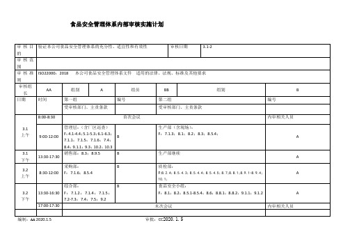 2018版22000内审计划及检查表