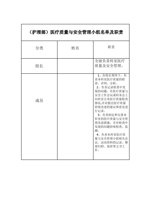 (护理部)医疗质量与安全管理小组名单及职责