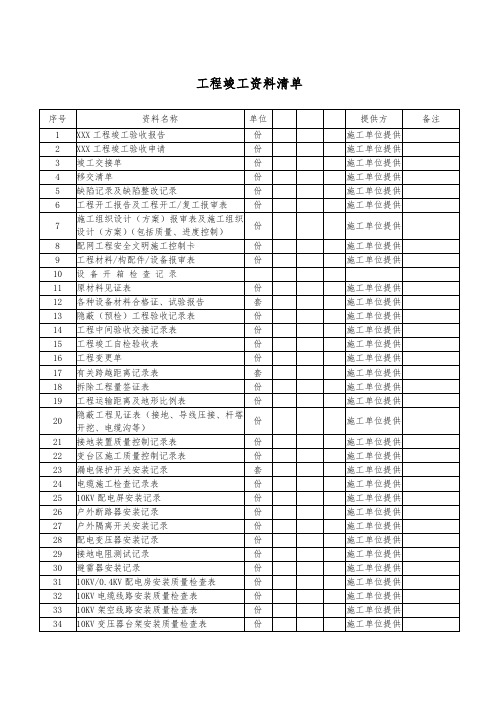 工程全套竣工资料清单