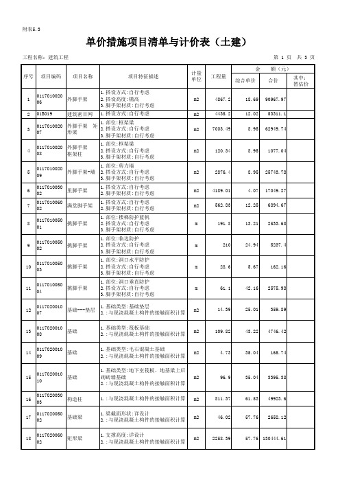 5.3单价措施项目清单与计价表(土建工程)