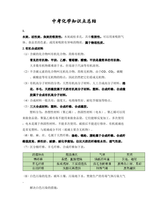 中考化学知识点总结(初中化学备考)_整理