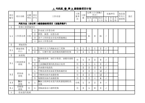 300MW机组春季D级检修项目计划