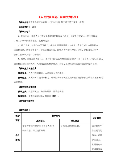 高中政治5.1人民代表大会：国家权力机关教案新人教版必修2