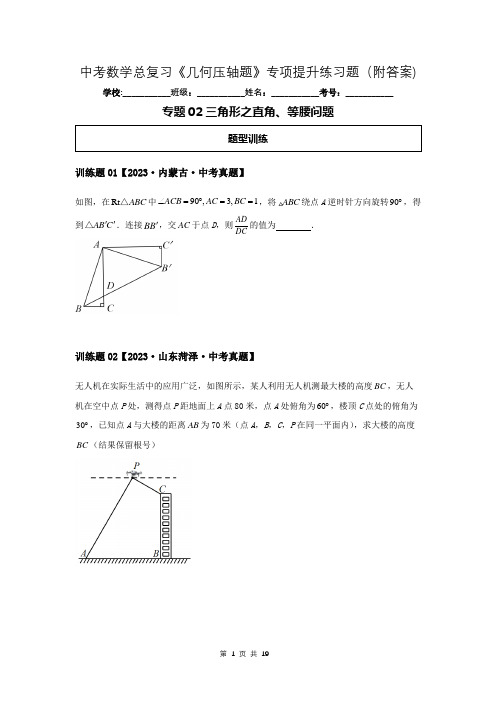 中考数学总复习《几何压轴题》专项提升练习题(附答案)