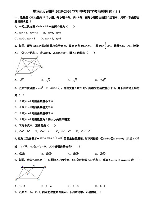 重庆市万州区2019-2020学年中考数学考前模拟卷(5)含解析