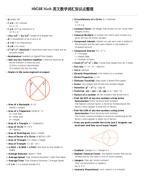IGCSE Math 英文数学词汇知识点整理