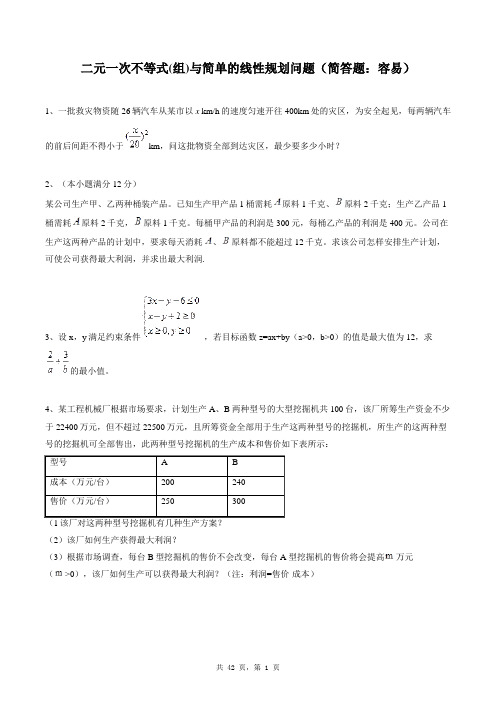 高中数学必修五同步练习题库：二元一次不等式(组)与简单的线性规划问题(简答题：容易)