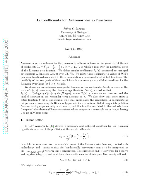 Li Coefficients for Automorphic L-Functions