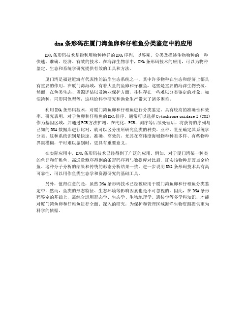 dna条形码在厦门湾鱼卵和仔稚鱼分类鉴定中的应用