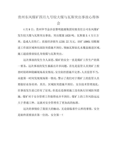 贵州东风煤矿四月九号较大煤与瓦斯突出事故心得体会