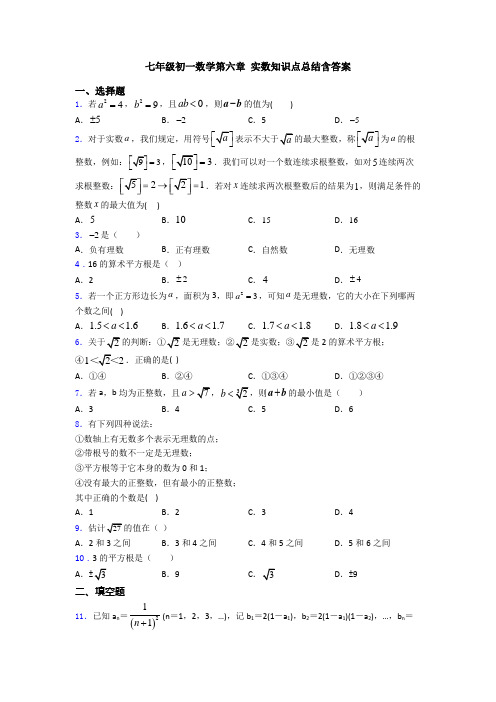 七年级初一数学第六章 实数知识点总结含答案