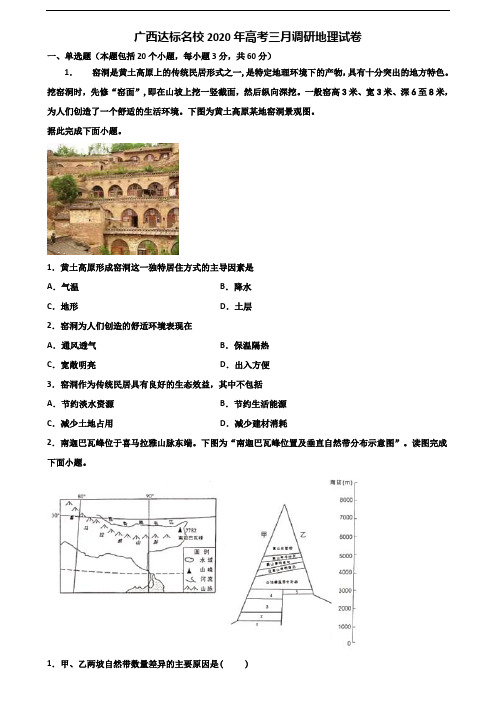 广西达标名校2020年高考三月调研地理试卷含解析