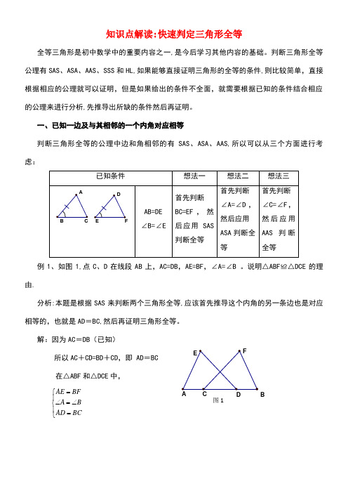 八年级数学上册1.2怎样判定三角形全等知识点解读快速判定三角形全等素材青岛版(new)