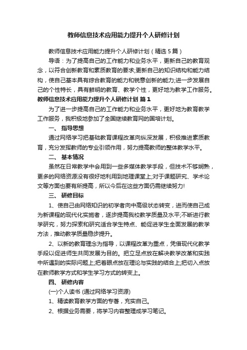 教师信息技术应用能力提升个人研修计划