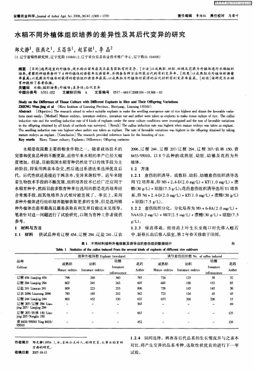 水稻不同外植体组织培养的差异性及其后代变异的研究