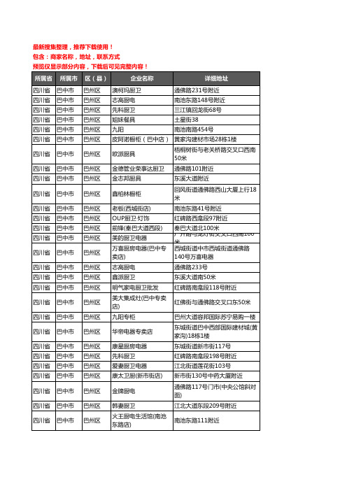 新版四川省巴中市巴州区厨卫电器企业公司商家户名录单联系方式地址大全153家