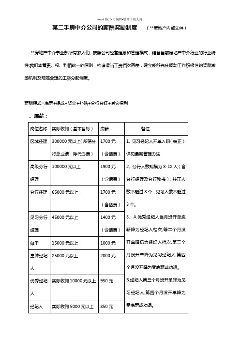 分享二手房中介公司的薪酬奖励制度