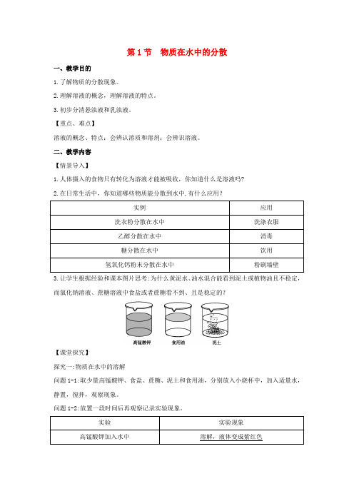 2020编九年级化学下册第6章溶解现象第1节物质在水中的分散