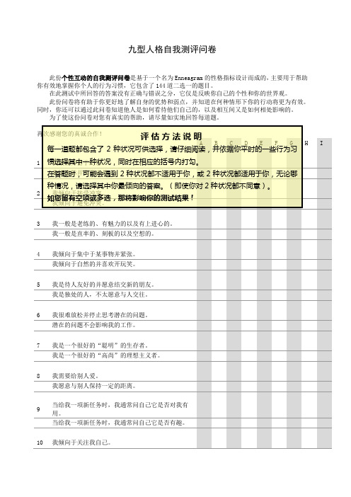 九型人格自我测评问卷 