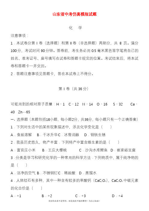 2020—2021年最新山东省中考化学仿真模拟试题及答案解析一.docx