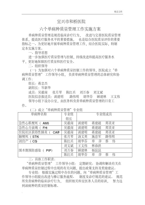 六个单病种质量管理工作实施方案