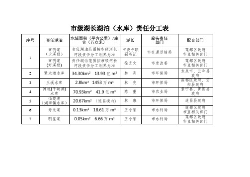 级湖长湖泊水库责任分工表