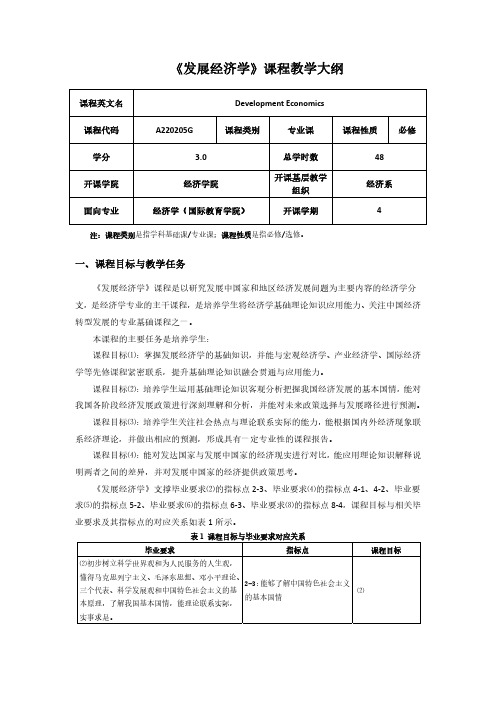 《发展经济学》课程教学大纲