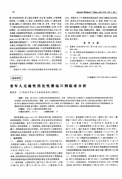 老年人无痛性消化性溃疡52例临床分析