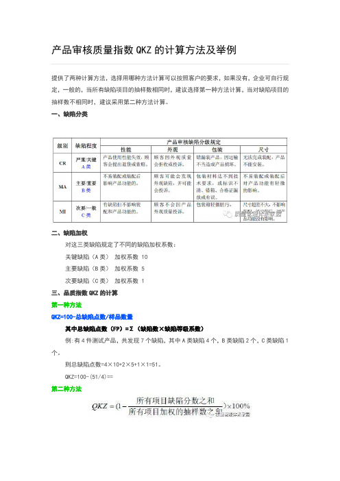 产品审核质量指数QKZ的计算方法及举例