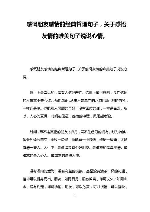 感慨朋友感情的经典哲理句子,关于感悟友情的唯美句子说说心情。