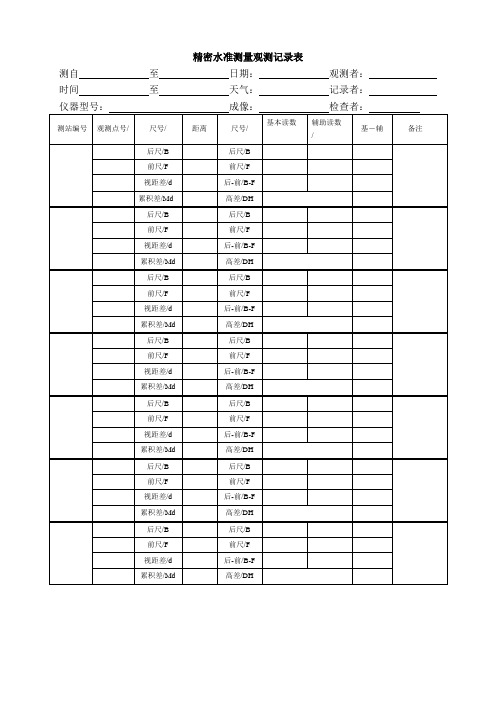 精密水准测量观测记录表 模版