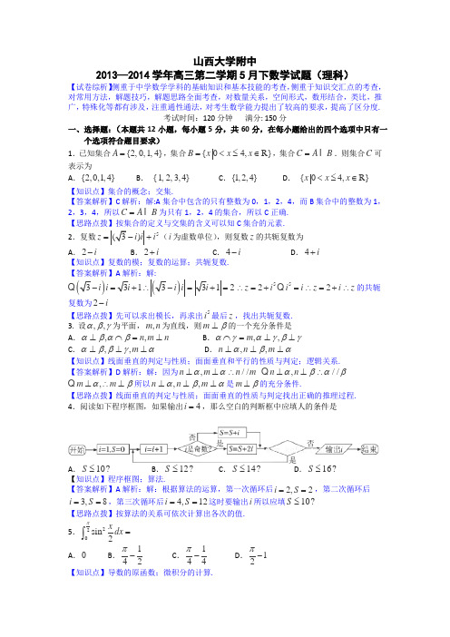 【解析版】山西省山大附中2014届高三5月月考数学理试题Word版含解析