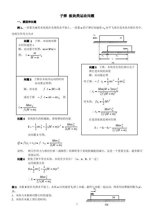 子弹 板块类运动问题