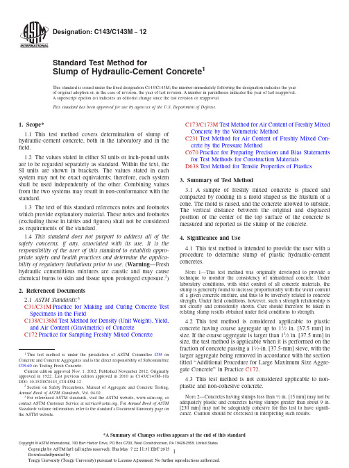 ASTM C143-C143M 12 Standard Test Method for Slump of Hydraulic-Cement Concrete