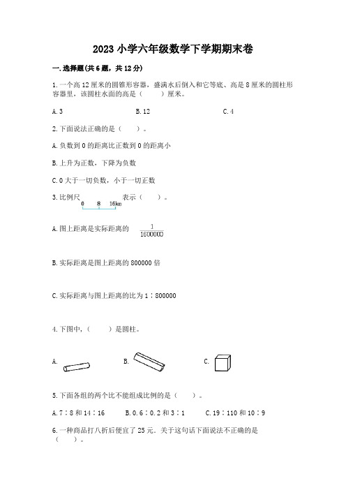 2023小学六年级数学下学期期末卷附答案(完整版)