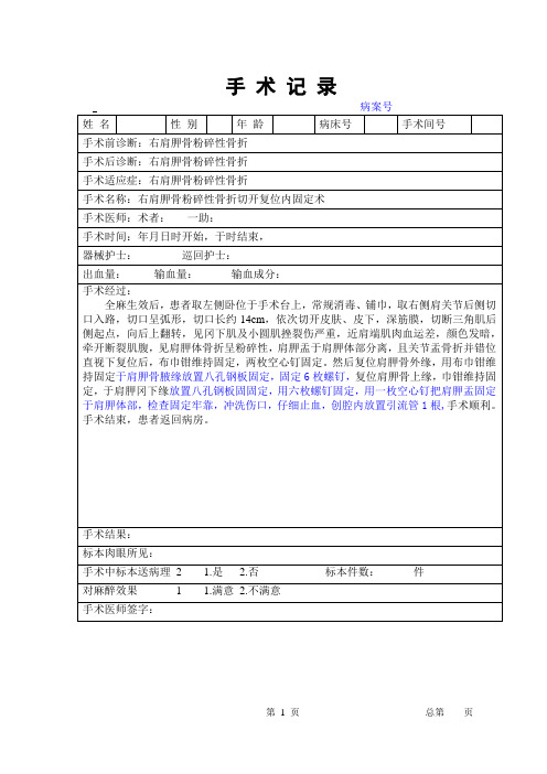 右肩胛骨粉碎性骨折手术记录