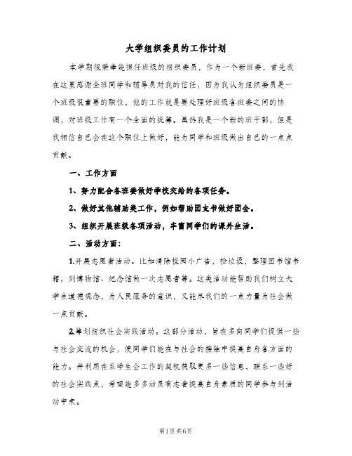 大学组织委员的工作计划(三篇)