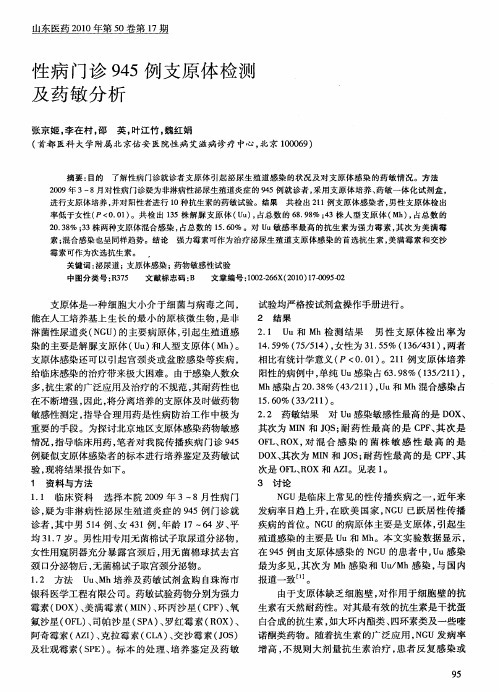 性病门诊945例支原体检测及药敏分析