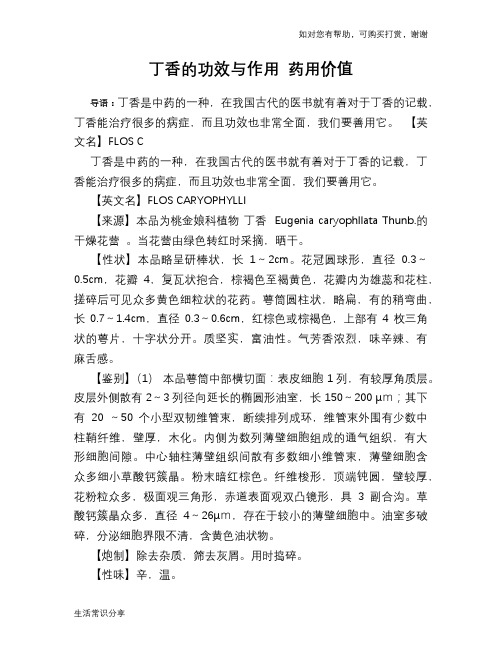 丁香的功效与作用 药用价值