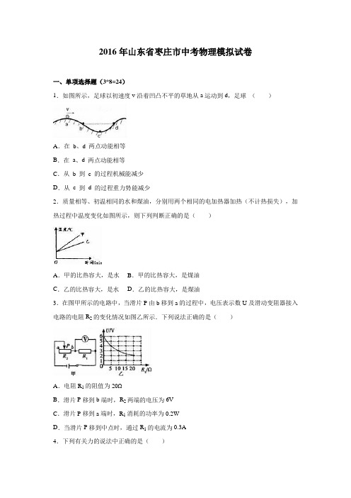 2016年山东省枣庄市中考物理模拟试卷(解析版)