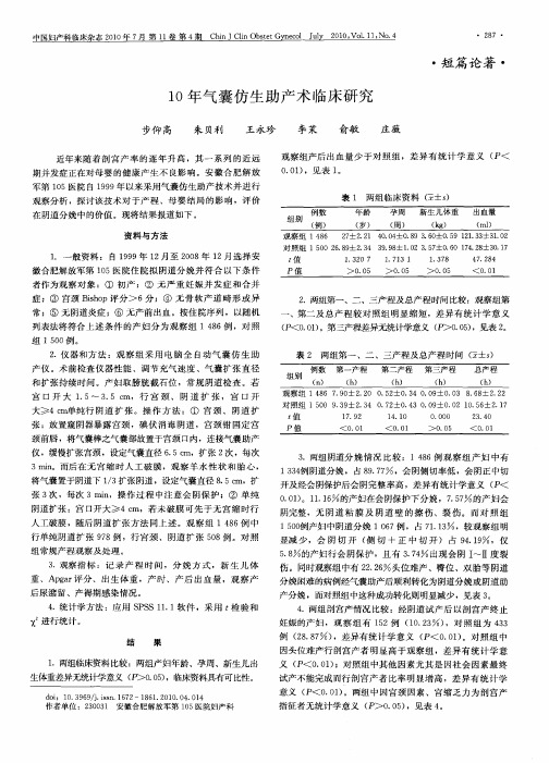 10年气囊仿生助产术临床研究