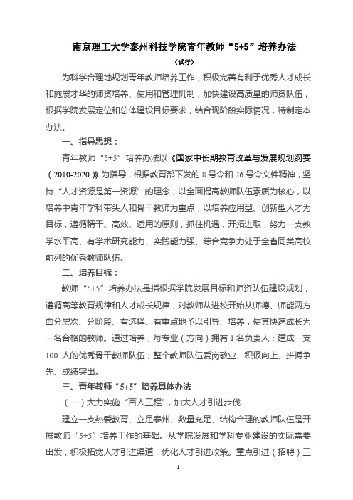 南京理工大学泰州科技学院青年教师“5+5”培养办法(试行)