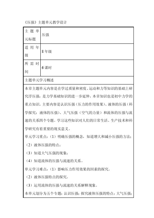 初中化学《压强》单元教学设计以及思维导图11