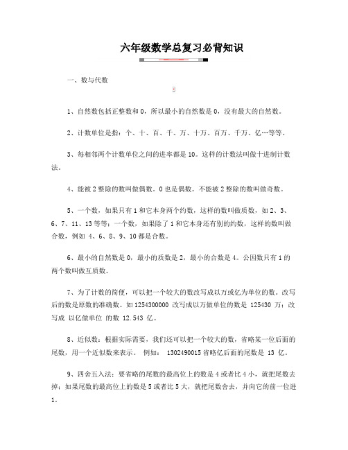 六年级数学总复习必背知识