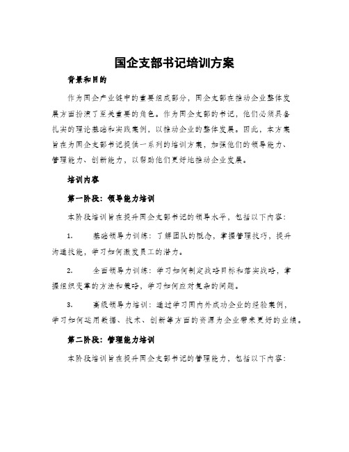 国企支部书记培训方案