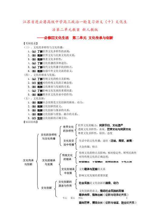 江苏省连云港高级中学高三政治一轮复习讲义(十)文化生活第二单元教案 新人教版