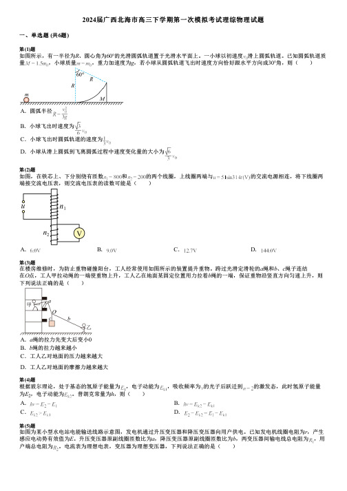 2024届广西北海市高三下学期第一次模拟考试理综物理试题