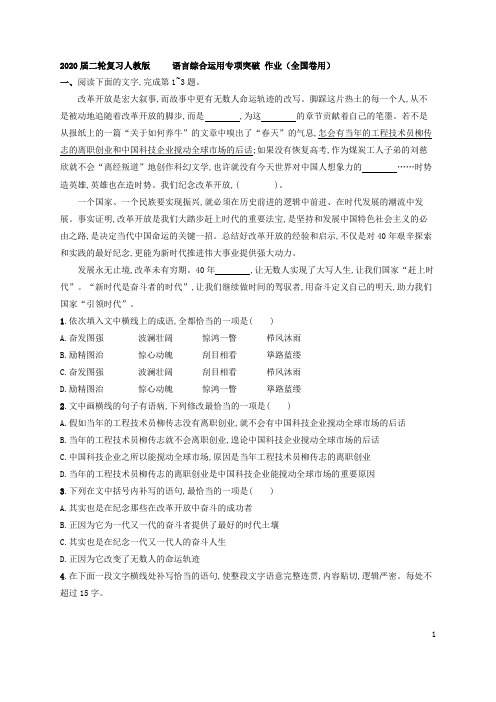 2020届二轮复习人教版 语言综合运用专项突破 作业(全国卷用)