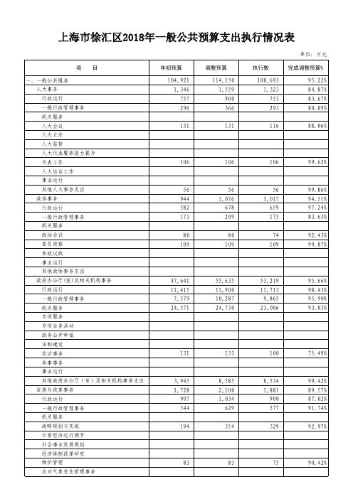 上海市徐汇区2018年一般公共预算支出执行情况表