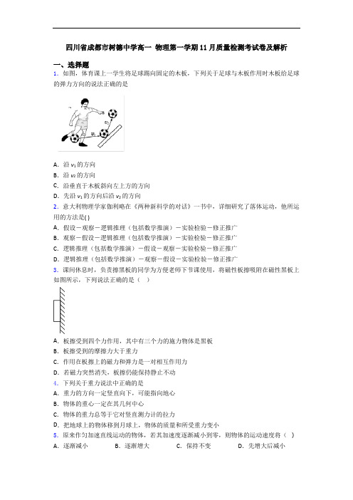 四川省成都市树德中学高一 物理第一学期11月质量检测考试卷及解析